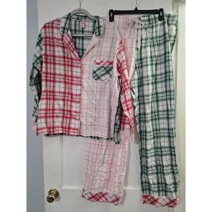 Victoria's Secret green, pink, red plaid long sleeve pajama set, size XL Holiday